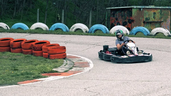 Karting Corrida Uma Pista Corrida — Fotografia de Stock