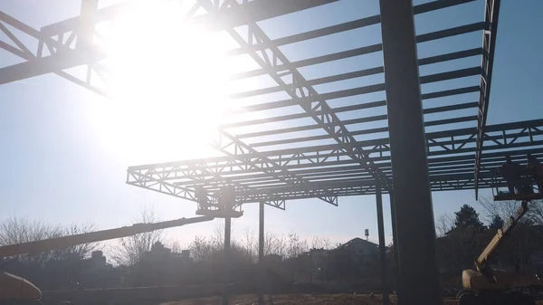 Steel structure metal beams at construction site