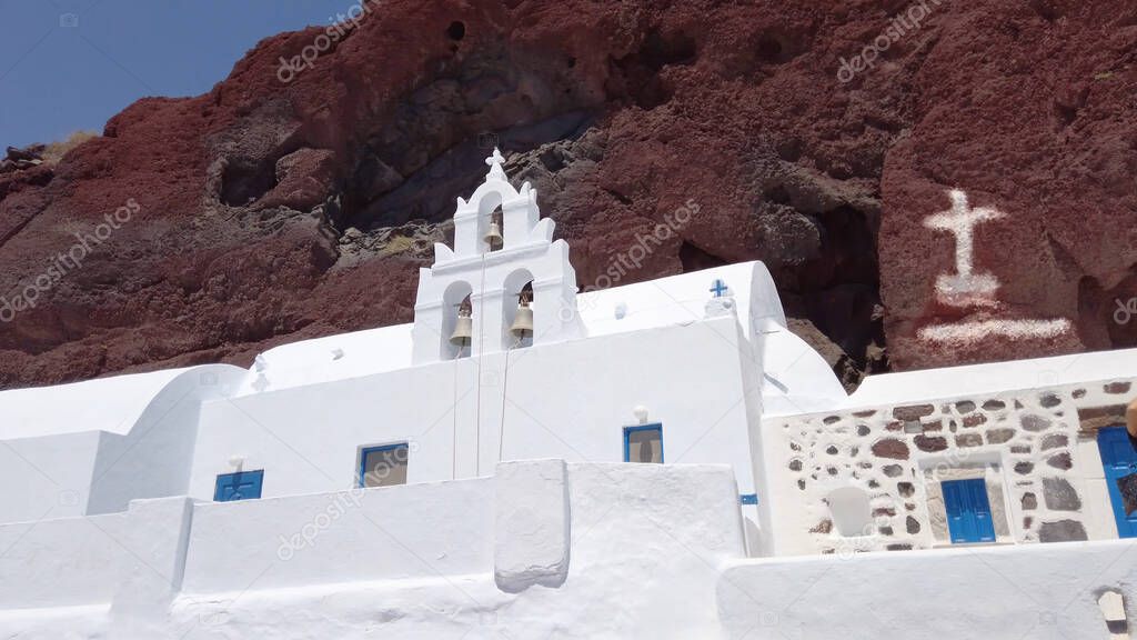Saint Nikolaos Orthodox Church located in Akrotiri next to the famous Red Beach at Santorini Island