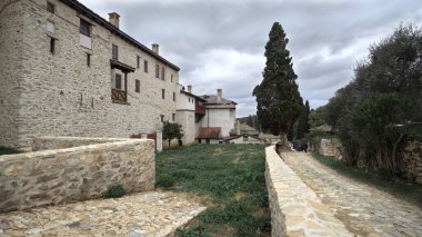 Hristiyan Ortodoks Manastırı Hilandar. Kutsal Athos Dağı, Chalkidiki, Yunanistan - Keşişler Cumhuriyeti