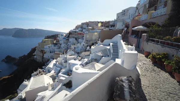 Vacker Oia Stad Santorini Grekland Traditionell Vit Arkitektur Och Grekisk — Stockfoto