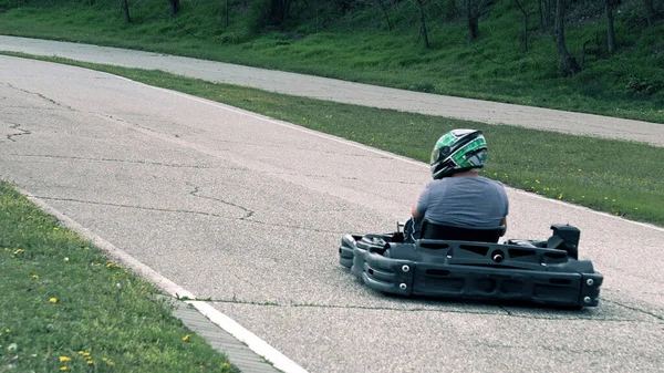Kart Track People Racing Karts Steadicam Cinematic Shot — Stock Photo, Image