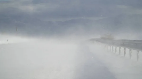 Route Enneigée Travers Les Dérives Neige Tempête Neige — Photo