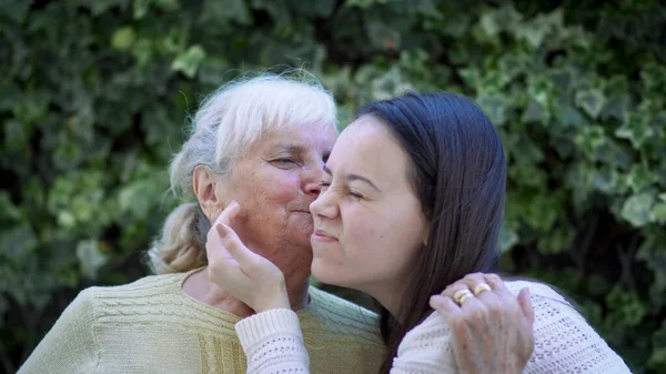 Chica Abrazo Anciano Abuela Cámara Lenta —  Fotos de Stock