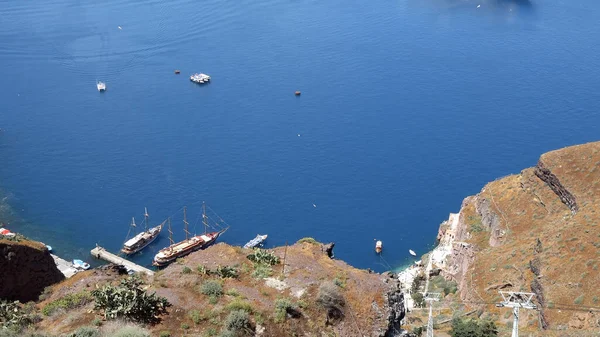 Barche Vela Dal Vecchio Molo Fira Santorini Grecia — Foto Stock