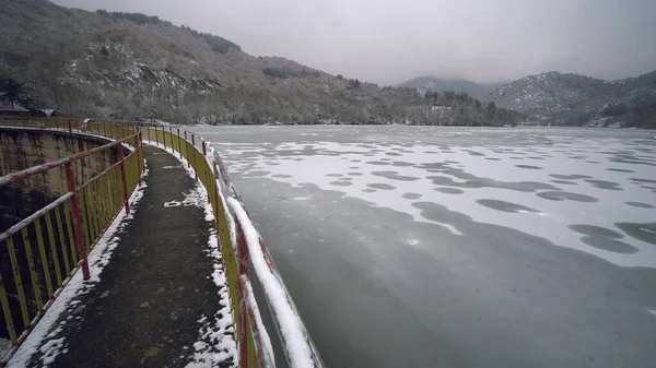 Pov Guidare Auto Attraverso Una Neve — Foto Stock