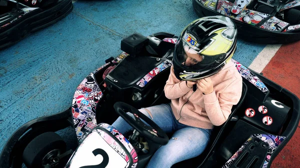 Bansko Bulgaria Ago 2018 Entrando Una Parada Boxes Carreras Karts — Foto de Stock