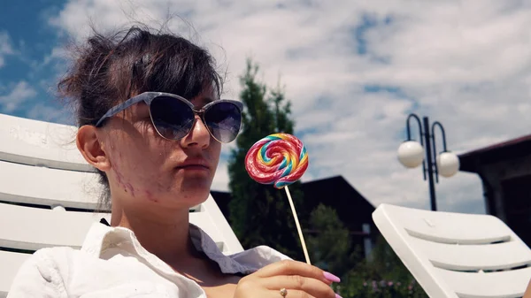 Teen Girl Lollipop Pool Party Having Fun — Stock Photo, Image