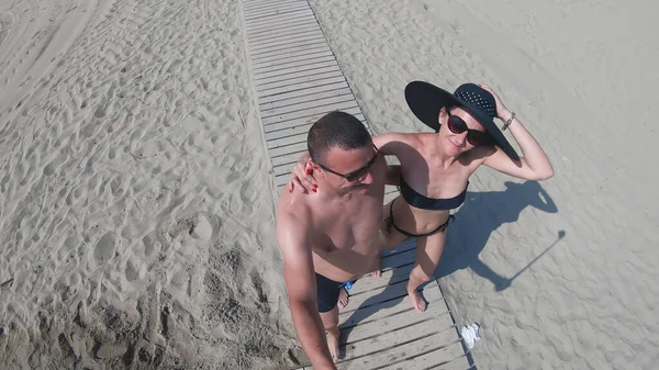 Selfie Ζευγάρι Πόδια Στην Παραλία Ξύλινο Διάδρομο — Φωτογραφία Αρχείου