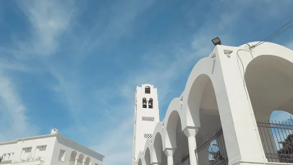 Biała Kopuła Prawosławnej Katedry Metropolitalnej Fira Thera Ypapanti Wyspie Santorini — Zdjęcie stockowe