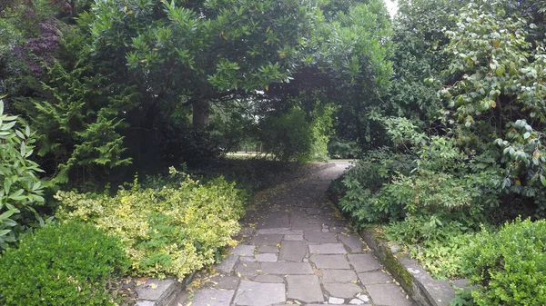 在伦敦金斯顿哈普顿宫的正式花园散步的游客Pov — 图库照片