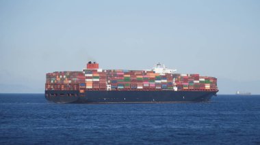 Athens, Greece - 11 Mar, 2020: Ultra large container vessel (ULCV) at sea