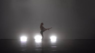 Erotik, şehvetli, stil sahibi, dumanlı siluet dansı yapan bir kadın.