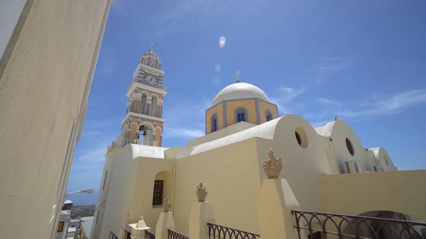 Katolska Kyrkan John Döparen Och Klocktornet Thira Santorini Kyklader Grekland — Stockfoto