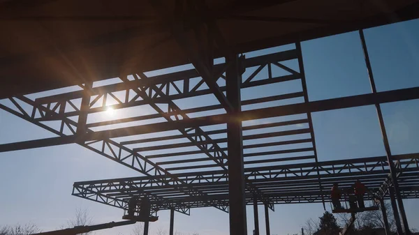 Estrutura Aço Vigas Metálicas Canteiro Obras — Fotografia de Stock