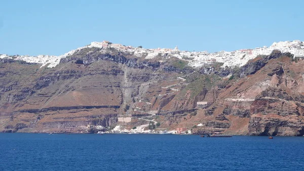 Widok Morza Santorini Caldera Kultowej Architektury Miasta Fira — Zdjęcie stockowe