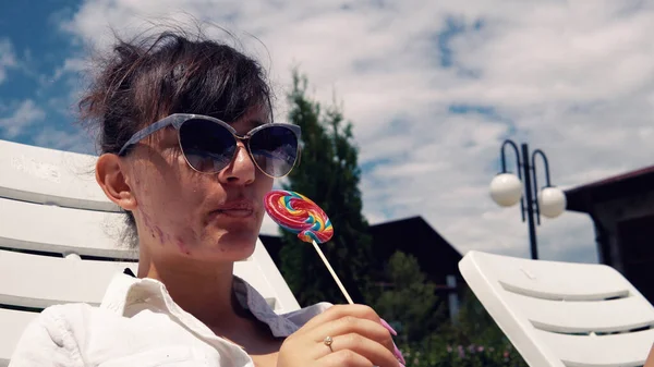 Teen Girl Lollipop Pool Party Having Fun — Stock Photo, Image