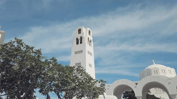 Biała Kopuła Prawosławnej Katedry Metropolitalnej Fira Thera Ypapanti Wyspie Santorini — Zdjęcie stockowe