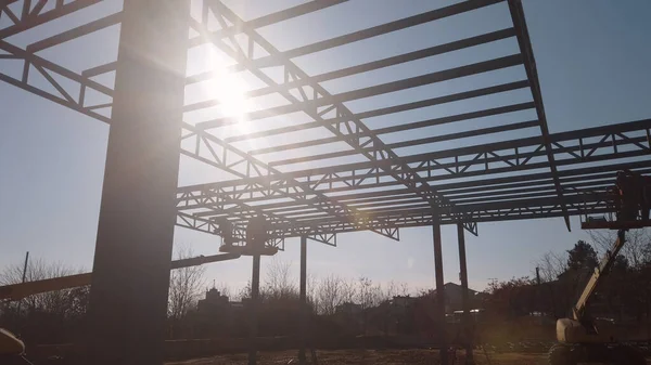 Steel structure metal beams at construction site