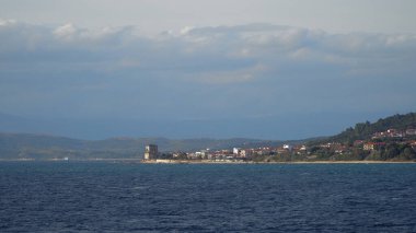 Halkidikya, Yunanistan yarımadasında Athos antik Ouranoupolis kule