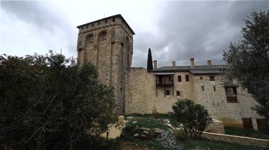 Hristiyan Ortodoks Manastırı Hilandar. Kutsal Athos Dağı, Chalkidiki, Yunanistan - Keşişler Cumhuriyeti
