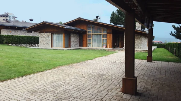 Madera Contemporánea Piedra Montaña Vila Casa Establecimiento Tiro — Foto de Stock