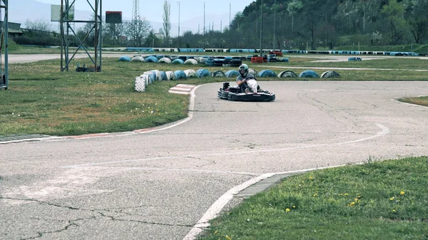 Kart Karting Race Förare Kör Snabbt Kurva — Stockfoto