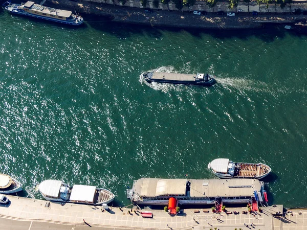 Luftaufnahme Des Flusses Siene Und Der Touristenboote Paris Frankreich — Stockfoto