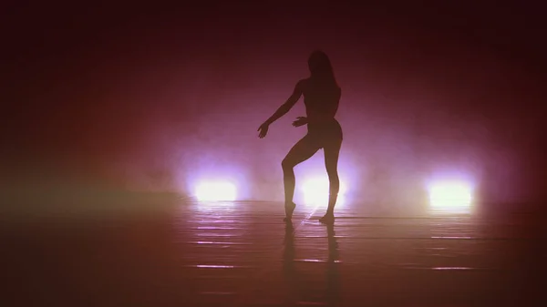 Jovem Bela Bailarina Palco Fumaça Dançando Balé Moderno Erótico Sensual — Fotografia de Stock