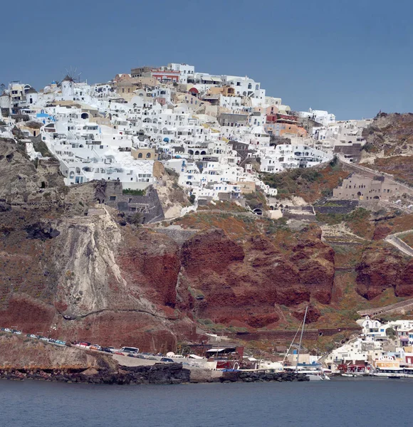 Architektur Von Oia Vom Meer Aus Gesehen Weltberühmt Schönes Traditionelles — Stockfoto