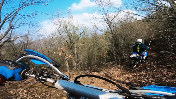 Hombre Extremo Deporte Equitación Turismo Enduro Motocicleta Campo Tierra — Foto de Stock