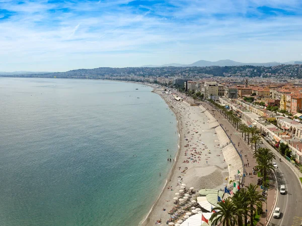 Nice Fransa Güzel Bir Yaz Gününde Halk Plajının Panoramik Hava — Stok fotoğraf