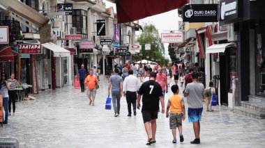 Ohrid, Macedonia - 28 Aug, 2019: View of the buildings in Ohrid streets in Republic of Macedonia. Ohrid is UNESCO cultural heritage site