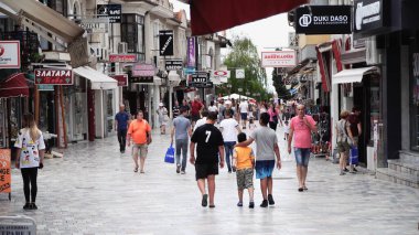 Ohrid, Macedonia - 28 Aug, 2019: View of the buildings in Ohrid streets in Republic of Macedonia. Ohrid is UNESCO cultural heritage site