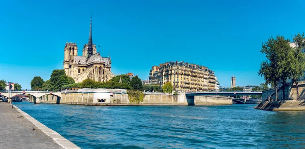 Panorama Sekwany Katedrą Notre Dame Paryżu Francja — Zdjęcie stockowe