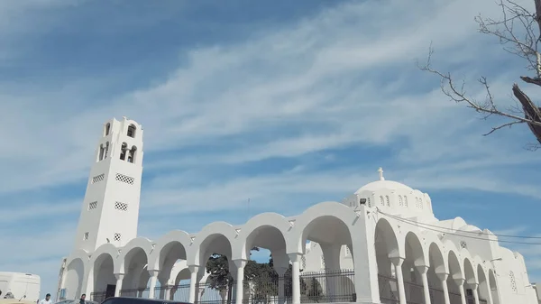 White Dome Orthodox Metropolitan Cathedral Fira Thera Ypapanti Santorini Island — Stock Photo, Image