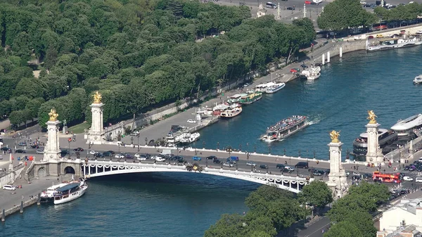 Luftaufnahme Vom Berühmten Eiffelturm Paris Mit Seine Und Alexander Iii — Stockfoto