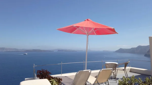 Private Seaview Terrace Santorini Umbrella Chairs — Stock Photo, Image