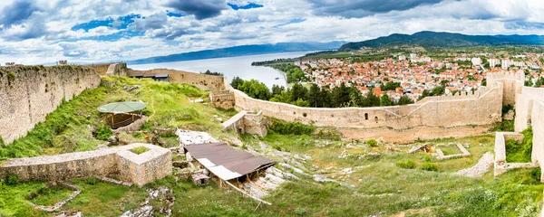 Gamla Fästningsruiner Tsar Samuel Ohrid Vacker Sommardag Republiken Makedonien Panorama — Stockfoto