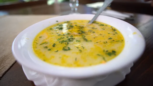 Hühnersuppe Schüssel Essen Traditionelle Hühnersuppe Einer Schüssel Serviert — Stockfoto