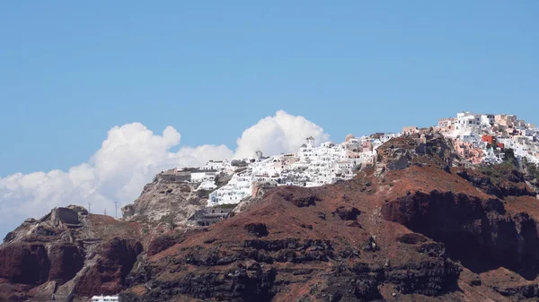 Panoramic View Sea Santorini Caldera Iconic Architecture Fira Town — Stock Photo, Image