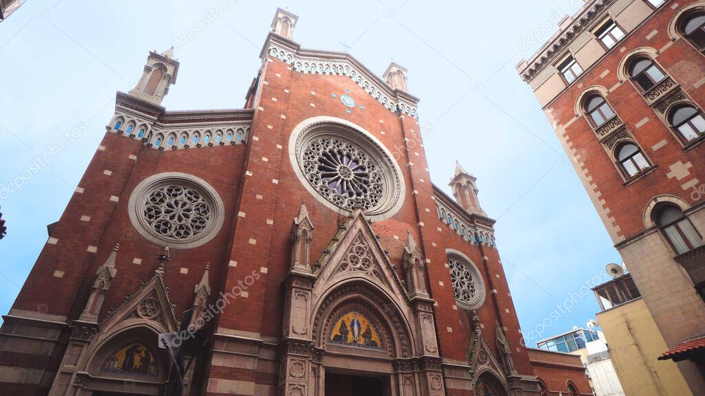 Principal facade of the Saint Anthony of Padua, the largest Roman catholic church in Istanbul. Beyoglu district, Turkey