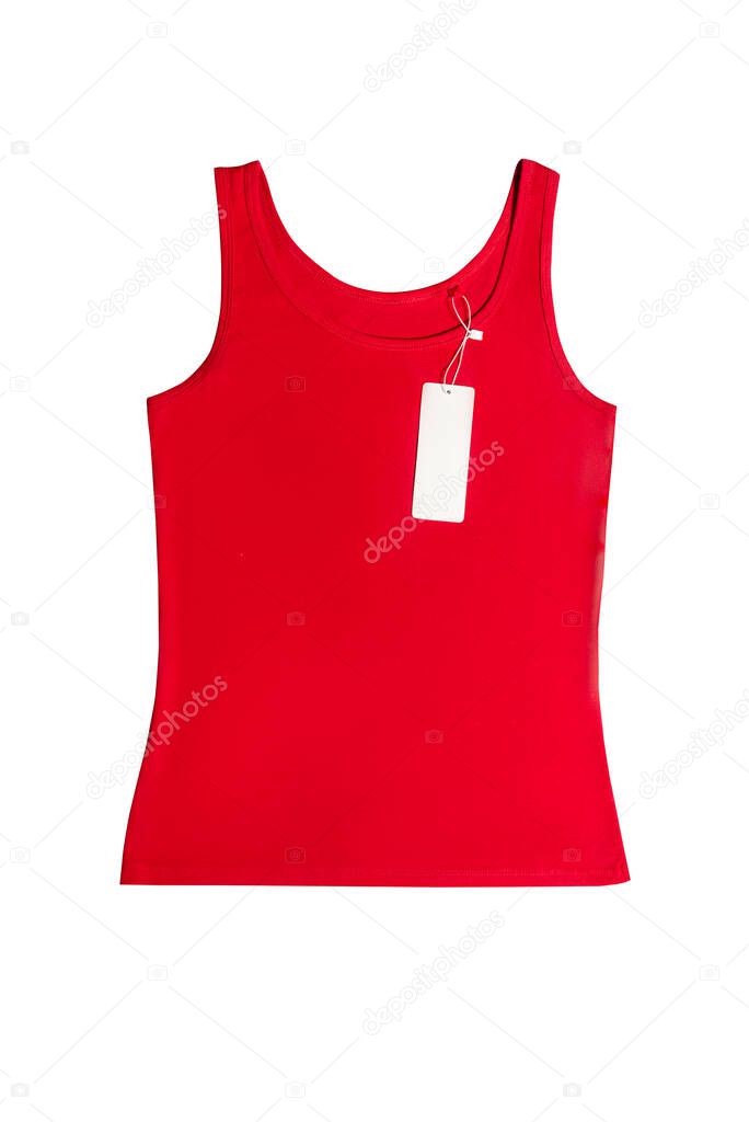 Red undershirt isolated, with carton tag label