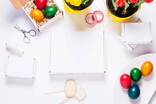 White cardboard box, case mockup, Spring Easter concept