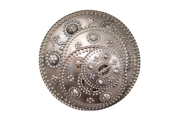 Bir Sürü Gümüş Tonlu Metal Halk Milli Broşlar Mücevherler — Stok fotoğraf