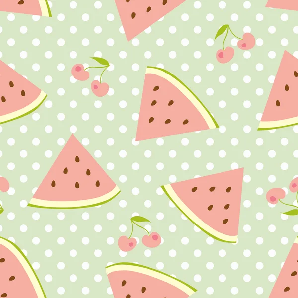 Watermelon and cherries seamless pattern — Stock Vector