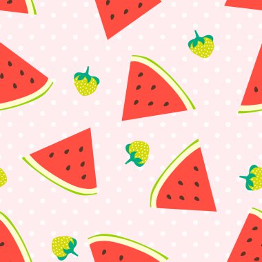 Karpuz ve çilek seamless modeli ile polka dots