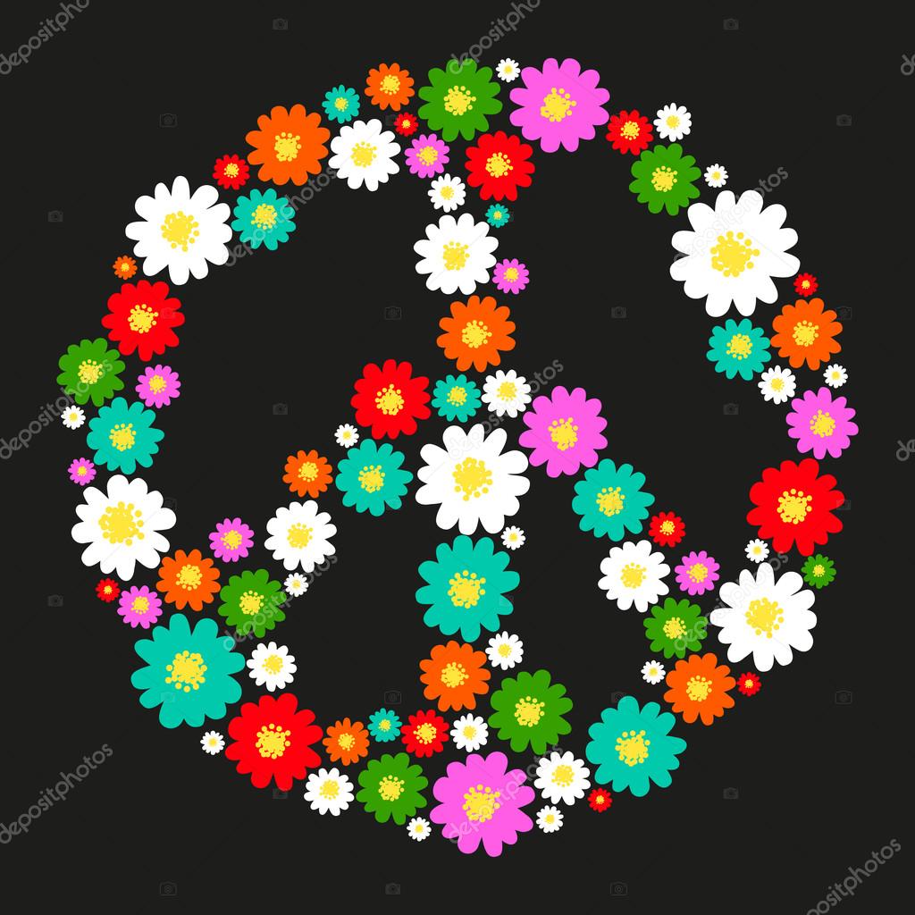 Peace and love vector symbol with flowers