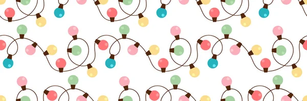 Christmas Lights Strings Seamless Pattern Design Retro Colors Xmas Cute — Stock Vector