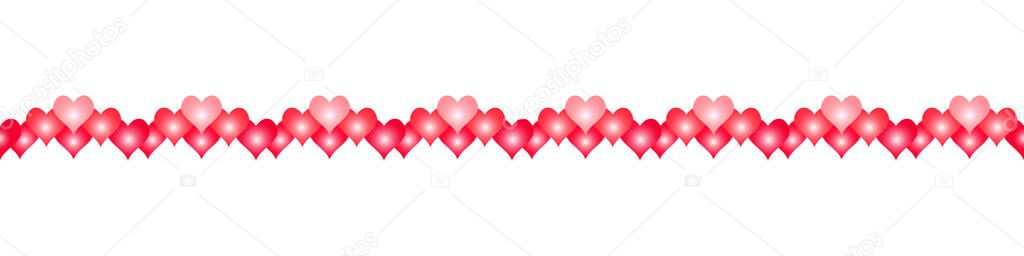 Valentines day horizontal background cute red hearts seamless border pattern